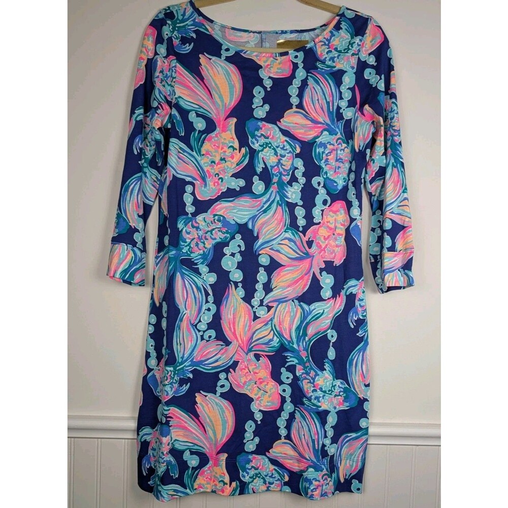 Lilly Pulitzer Marlowe T Shirt Dress Long Sleeve True Blue Going Coastal Small